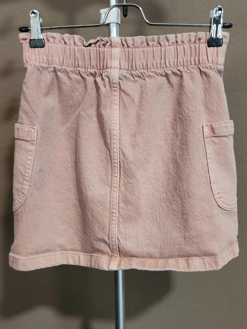 Girl's Peach Elastic-Waist Skirt with Front Pockets